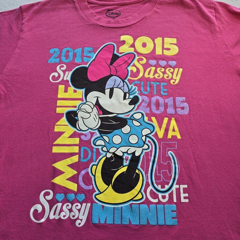Disney Minnie Mouse Shirt Womens 2X Hot Pink Graphic Tee 2015 Sassy Y2K Style...